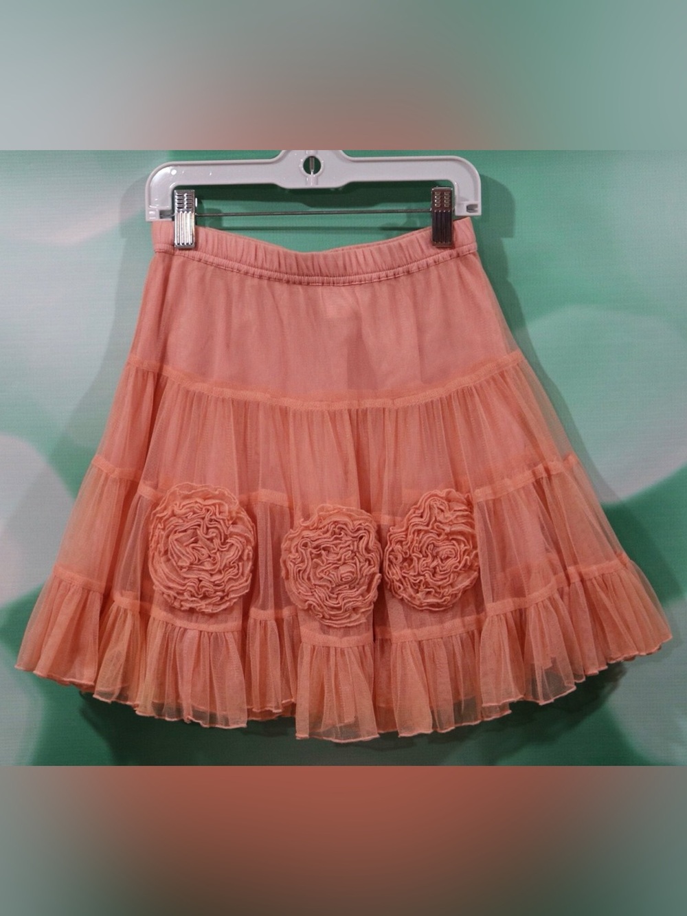 Mimi & Maggie Peach Tiered Tulle Skirt with Rosettes